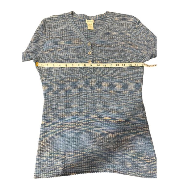 Sundance Create Beauty Henley Knit Top Sweater Blue Ribbed Space Dyed Size L - Picture 6 of 8